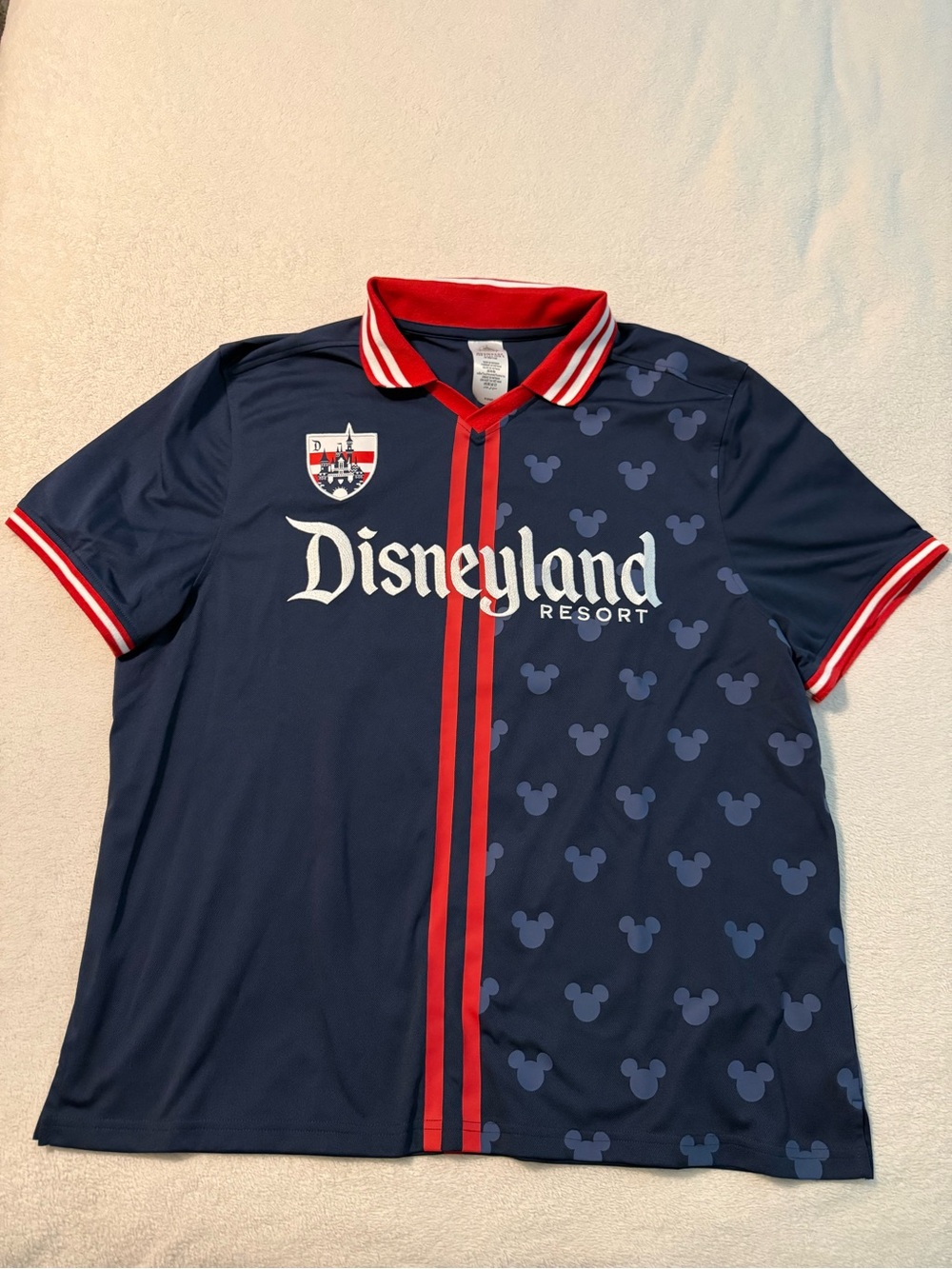 Disneyland Adult Soccer Jersey Navy Polo with Red Trim